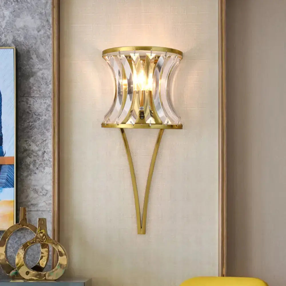 Gold crystal hourglass sconce with brass frame and glass panels wall mount on Tampa Home & Garden Store