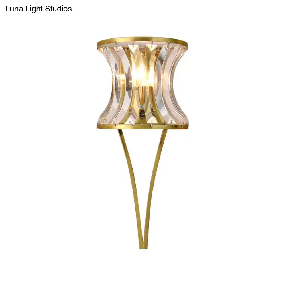 Gold Crystal Hourglass Sconce by Decorbites, brass-finished wall light with curved glass panels on Tampa Home & Garden Store