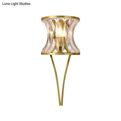 Gold Crystal Hourglass Sconce by Decorbites, brass-finished wall light with curved glass panels on Tampa Home & Garden Store