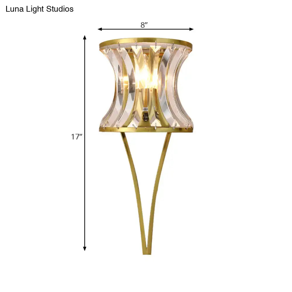 Gold crystal hourglass sconce with crystal panels and gold metal frame by Decorbites on Tampa Home & Garden Store