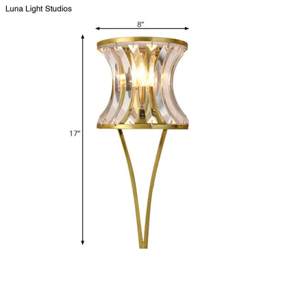 Gold crystal hourglass sconce with crystal panels and gold metal frame by Decorbites on Tampa Home & Garden Store