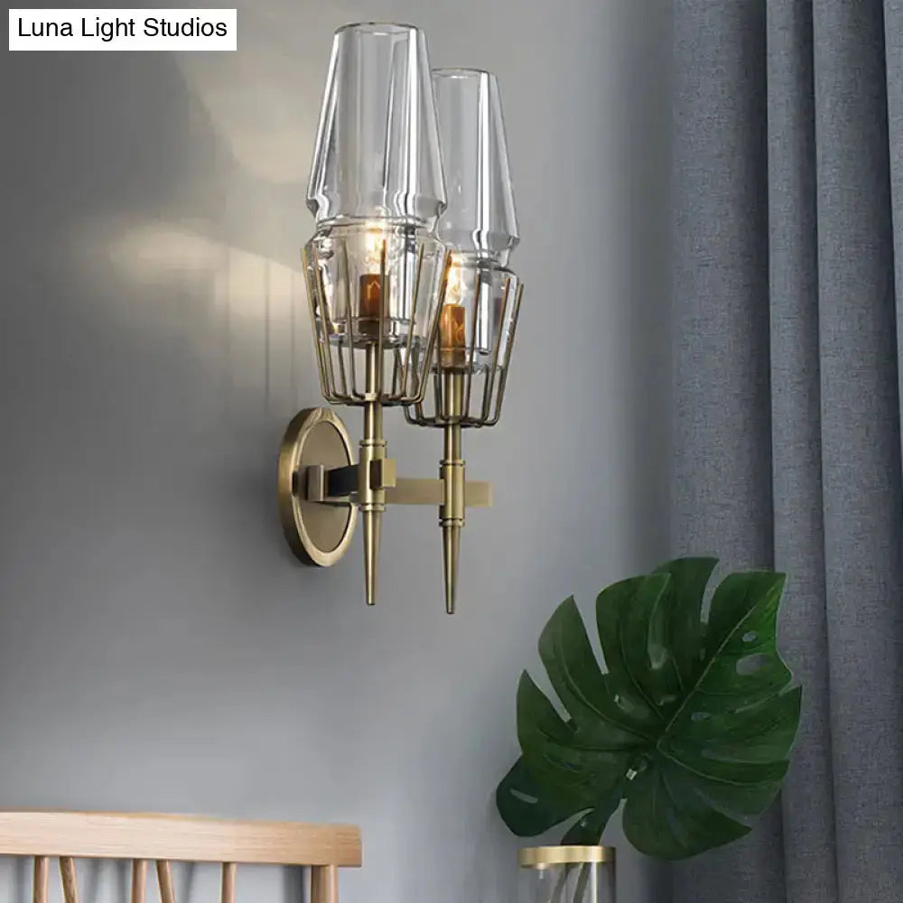 Modern gold clear-glass wall lamp by Decorbites, two-light bedroom sconce on Tampa Home & Garden Store