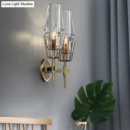 Modern gold clear-glass wall lamp by Decorbites, two-light bedroom sconce on Tampa Home & Garden Store