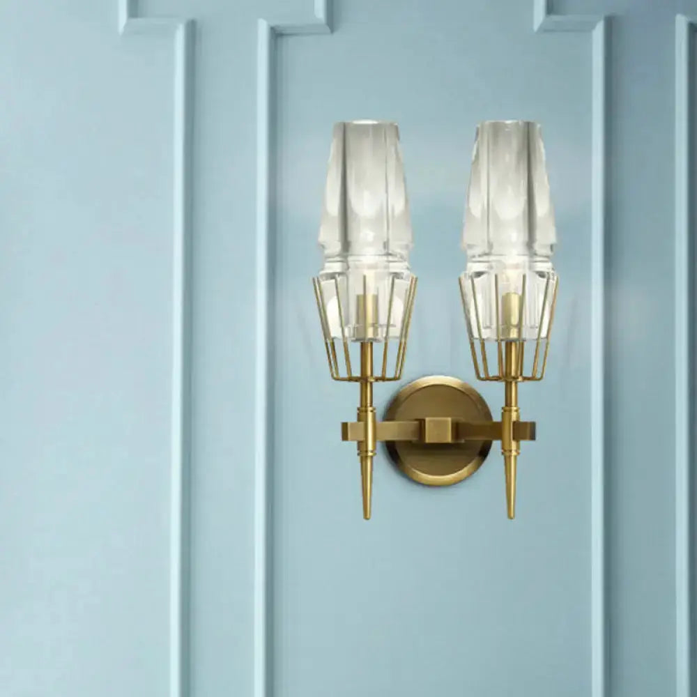 Decorbites modern gold clear glass wall lamp double bedroom sconce with geometric design on Tampa Home & Garden Store