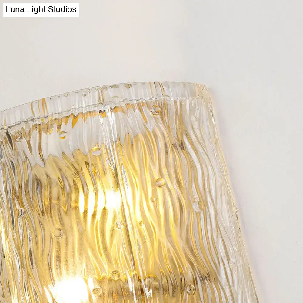 Gold Ripple Glass Sconce by Decorbites with textured clear glass and warm glow on Tampa Home & Garden Store