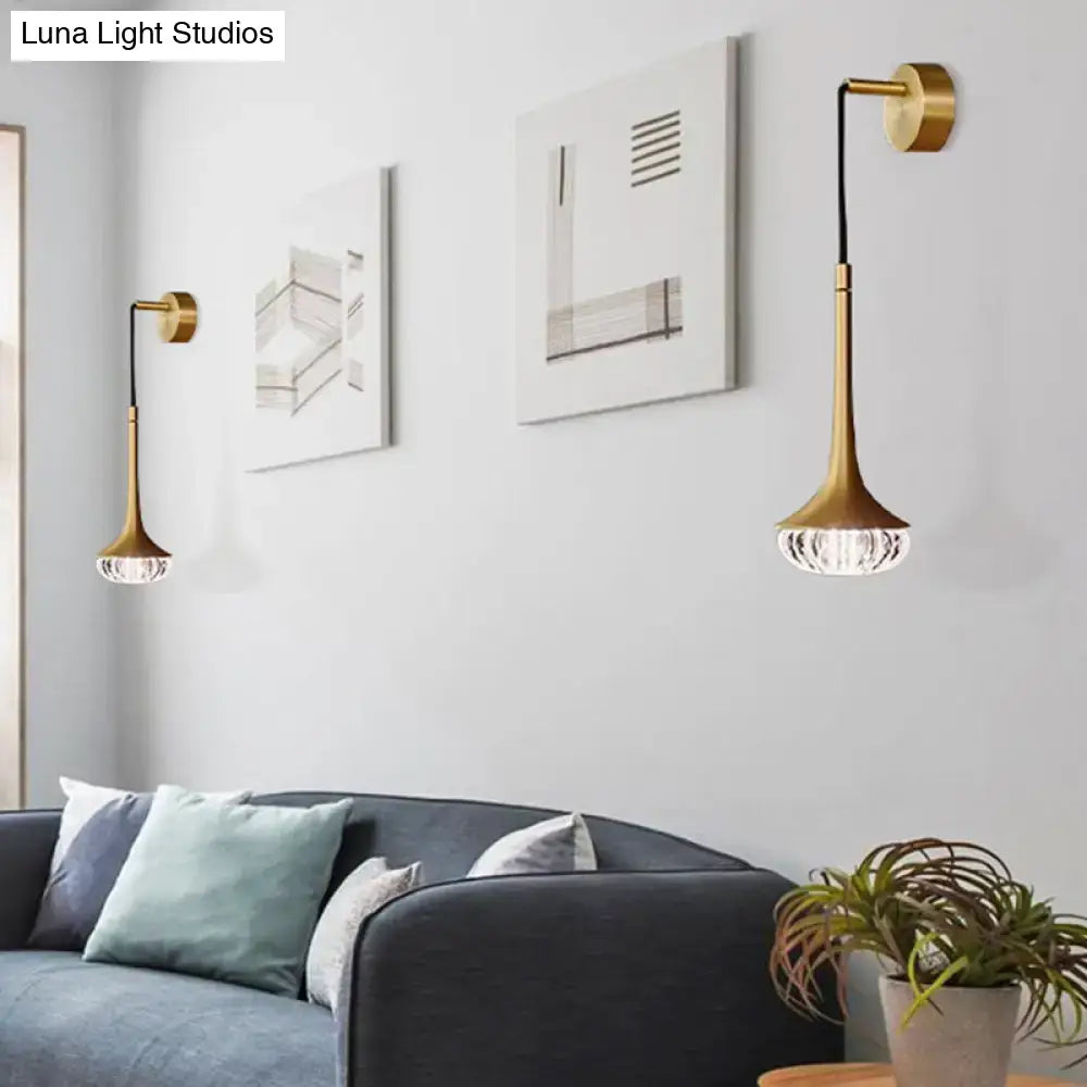 Gold Textured Glass Flared Wall Sconce pair, brass finish with curved stem and shade on Tampa Home & Garden Store