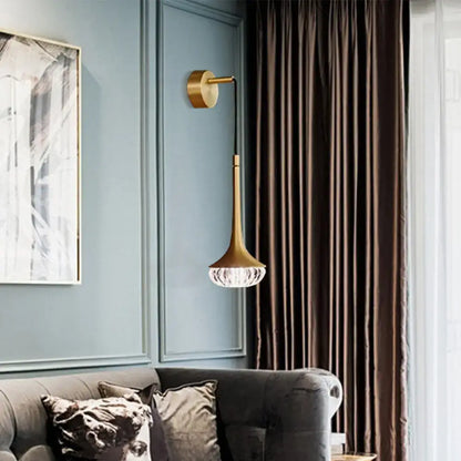 Gold textured glass flared wall sconce with brass stem and crystal shade, Decorbites on Tampa Home & Garden Store