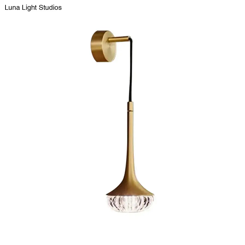 Gold Textured Glass Flared Wall Sconce with brass stem and black cord wall mount on Tampa Home & Garden Store