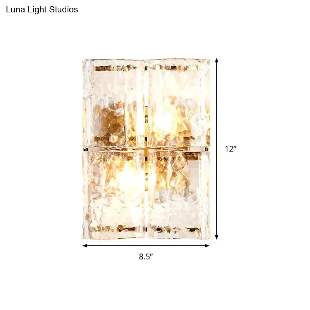 Gold Water Glass Sconce Decorbites four hammered glass blocks, warm glow on Tampa Home & Garden Store