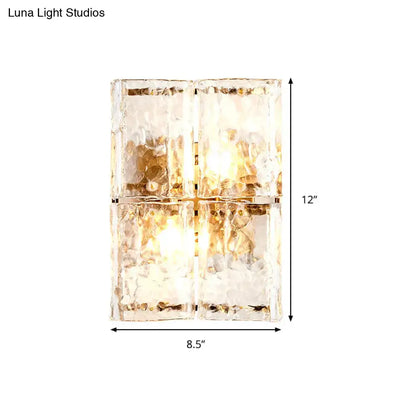 Gold Water Glass Sconce Decorbites four hammered glass blocks, warm glow on Tampa Home & Garden Store