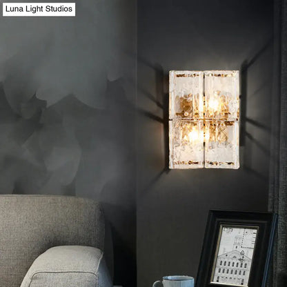 Gold Water Glass Sconce by Decorbites, wall-mounted glass block fixture with warm glow on Tampa Home & Garden Store