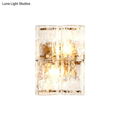 Gold Water Glass Sconce by Decorbites, four square hammered glass blocks wall light on Tampa Home & Garden Store