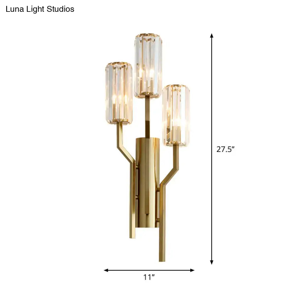 Gold Crystal Arm Wall Sconce by Decorbites, 3-light brass finish with crystal shades on Tampa Home & Garden Store
