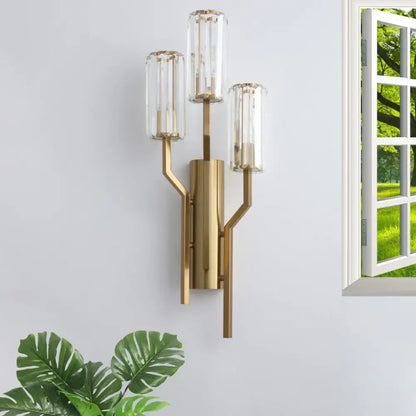 Gold brass wall sconce with four crystal glass cylinders by Decorbites on Tampa Home & Garden Store