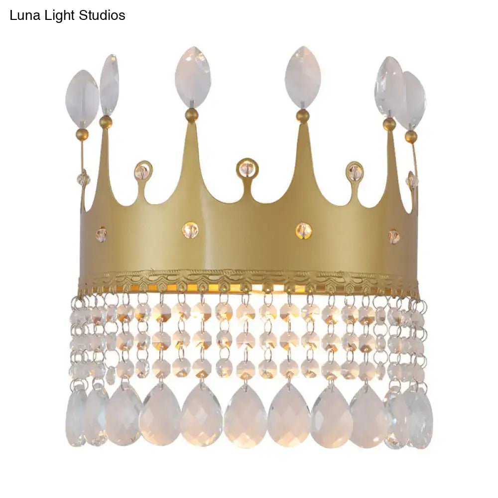Gold Crystal Polished Droplet Wall Lamp by Decorbites, gold crown with hanging crystals on Tampa Home & Garden Store