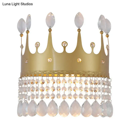 Gold Crystal Polished Droplet Wall Lamp by Decorbites, gold crown with hanging crystals on Tampa Home & Garden Store