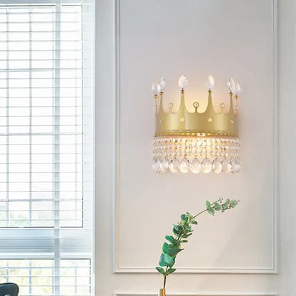 Gold Crystal Polished Droplet Wall Lamp by Decorbites, crown shade with crystal prisms on Tampa Home & Garden Store