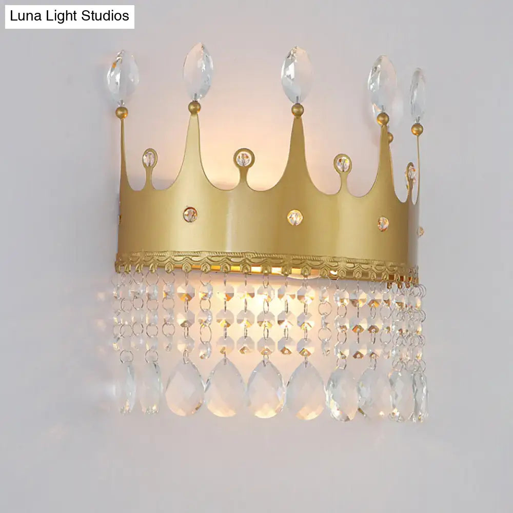 Gold Crystal Polished Droplet Wall Lamp gold crown fixture with crystal drops Decorbites on Tampa Home & Garden Store
