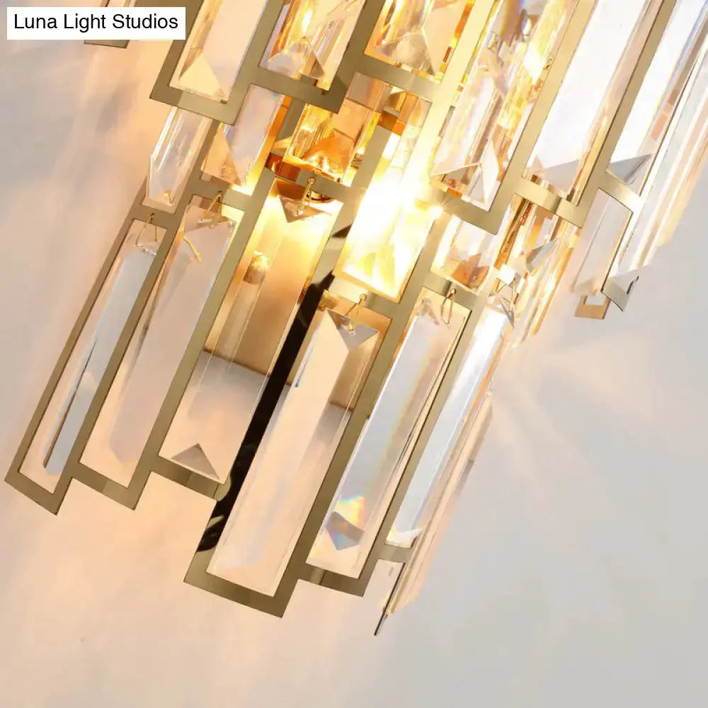Modern gold crystal block sconce wall lamp with rectangular frames and prisms Decorbites on Tampa Home & Garden Store