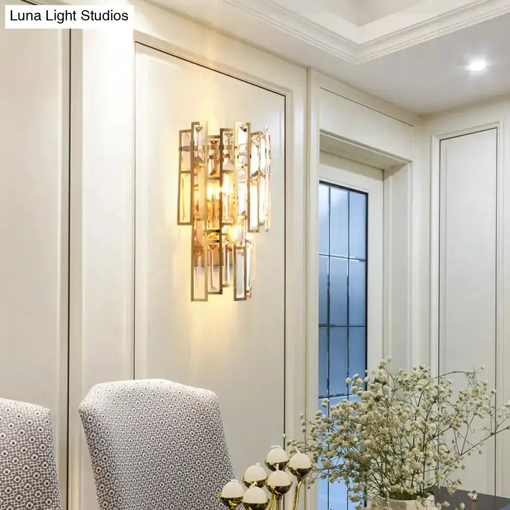 Modern gold crystal block sconce wall lamp for bedroom with geometric crystal blocks on Tampa Home & Garden Store