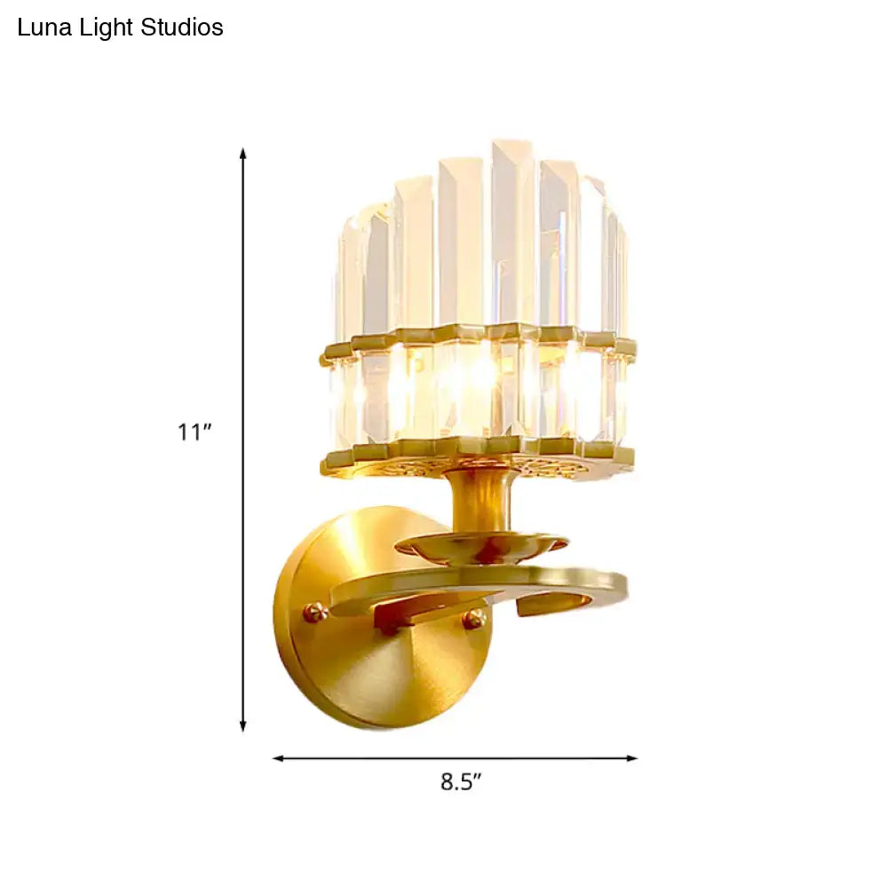 Decorbites Gold Crystal Block Wall Lamp with crystal block shade, 11in tall, 8.5in wide on Tampa Home & Garden Store