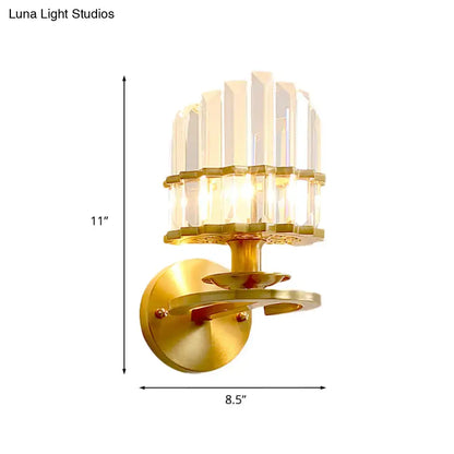 Decorbites Gold Crystal Block Wall Lamp with crystal block shade, 11in tall, 8.5in wide on Tampa Home & Garden Store