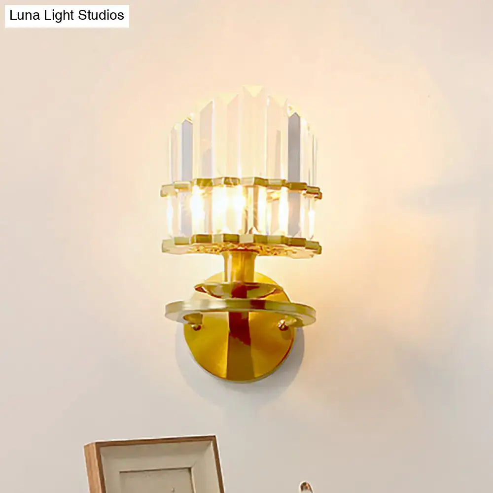 Gold Crystal Block Ultra-Modern Wall Lamp by Decorbites, crystal block shade on gold wall sconce on Tampa Home & Garden Store
