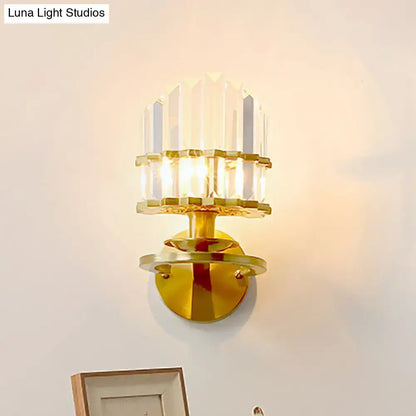 Gold Crystal Block Ultra-Modern Wall Lamp by Decorbites, crystal block shade on gold wall sconce on Tampa Home & Garden Store