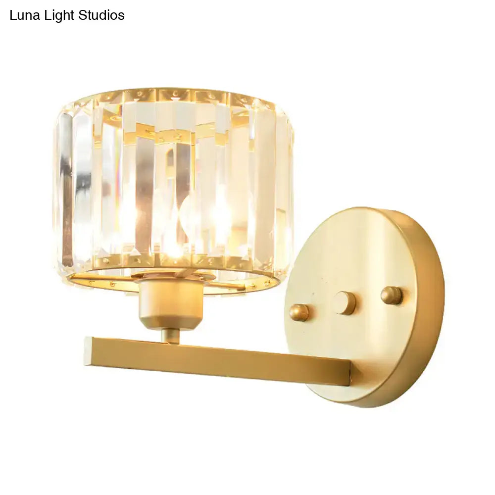 Gold Crystal Block Light wall sconce with faceted crystal shade and gold finish on Tampa Home & Garden Store