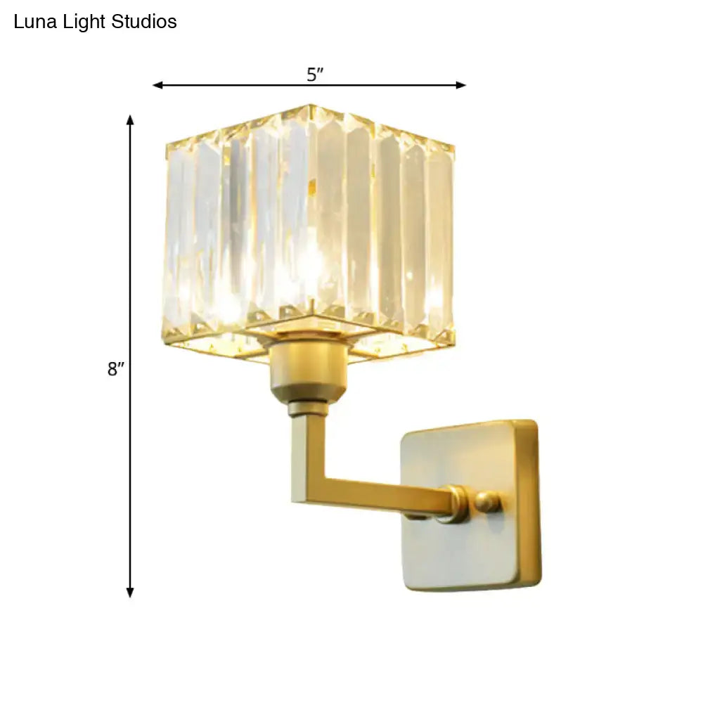 Gold Crystal Block Light wall sconce in brass gold finish with crystal block shade by Decorbites on Tampa Home & Garden Store