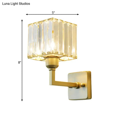 Gold Crystal Block Light wall sconce in brass gold finish with crystal block shade by Decorbites on Tampa Home & Garden Store