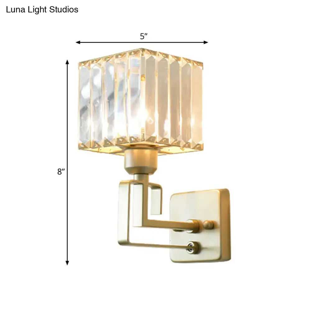 Gold Crystal Block Light wall sconce by Decorbites with a faceted crystal shade and brass finish on Tampa Home & Garden Store