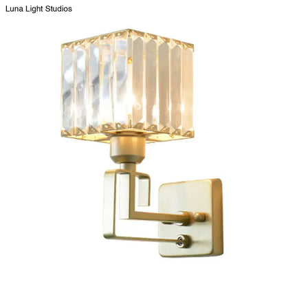Gold Crystal Block Light wall sconce by Decorbites, brass finish with faceted glass cube shade on Tampa Home & Garden Store