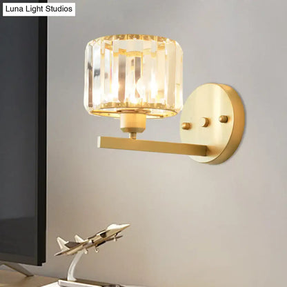 Gold crystal block light wall sconce with faceted glass shade and brass finish on Tampa Home & Garden Store