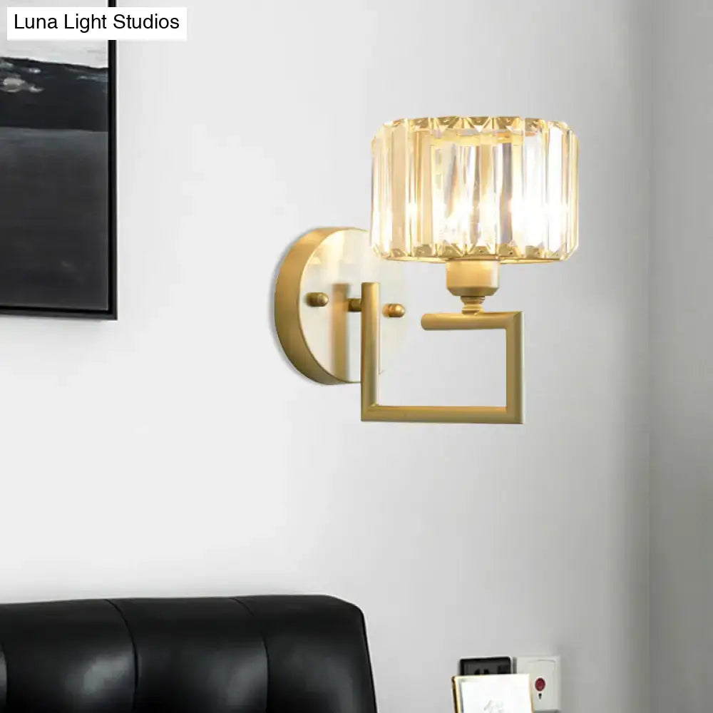 Gold Crystal Block Light wall sconce with brass finish and crystal shade, Decorbites on Tampa Home & Garden Store