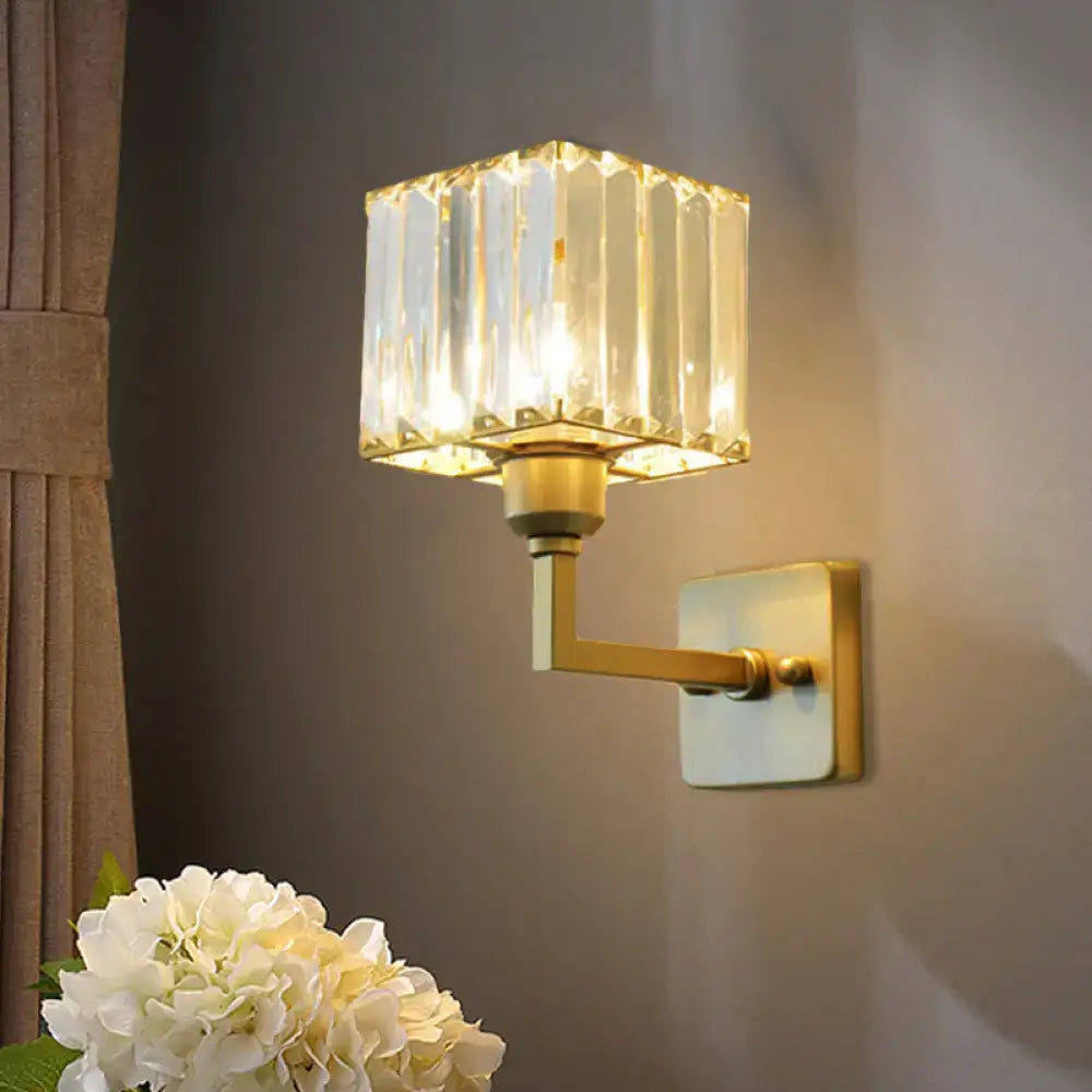 Gold Crystal Block Light wall sconce with brass arm by Decorbites on Tampa Home & Garden Store