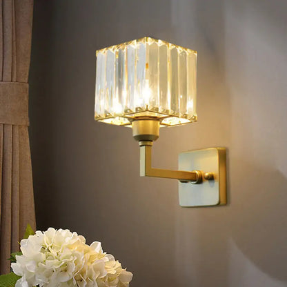 Gold Crystal Block Light wall sconce with brass arm by Decorbites on Tampa Home & Garden Store