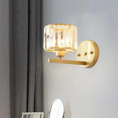 Gold Crystal Block Light wall sconce with crystal shade and gold finish by Decorbites on Tampa Home & Garden Store