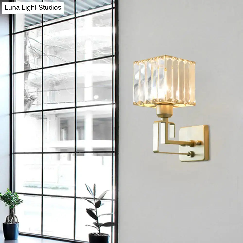 Gold Crystal Block Light wall sconce with crystal block shade and gold metal arm by Decorbites on Tampa Home & Garden Store