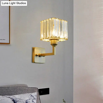 Gold Crystal Block Light wall sconce with gold finish and crystal shade by Decorbites on Tampa Home & Garden Store