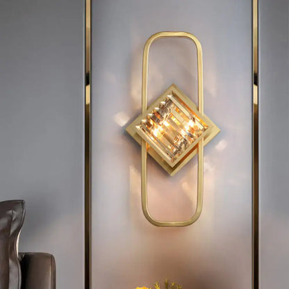 Gold Crystal Rectangular Lamp wall sconce with brass frame and crystal grid Decorbites on Tampa Home & Garden Store