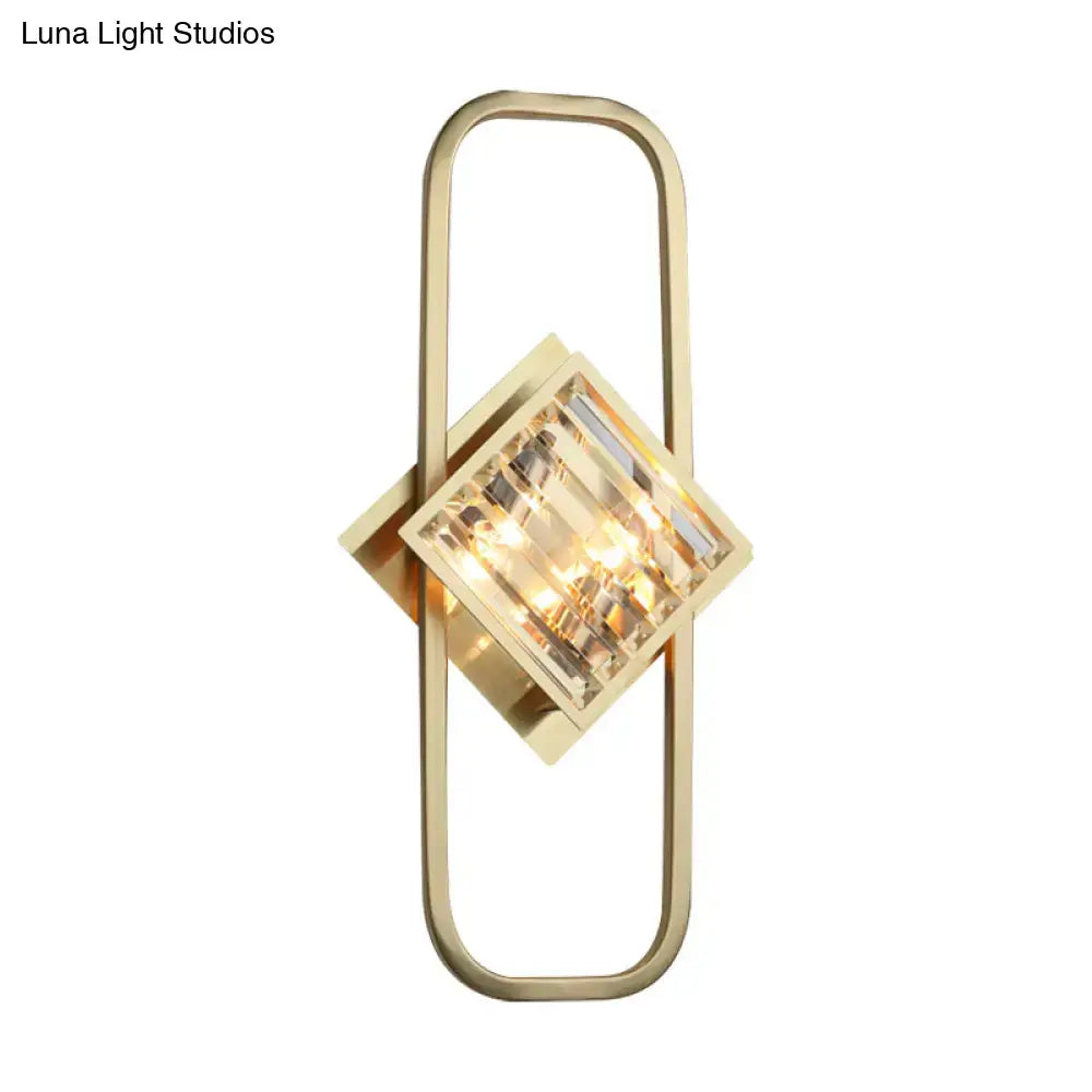 Gold Crystal Rectangular Lamp with gold metal frame and crystal panels by Decorbites on Tampa Home & Garden Store