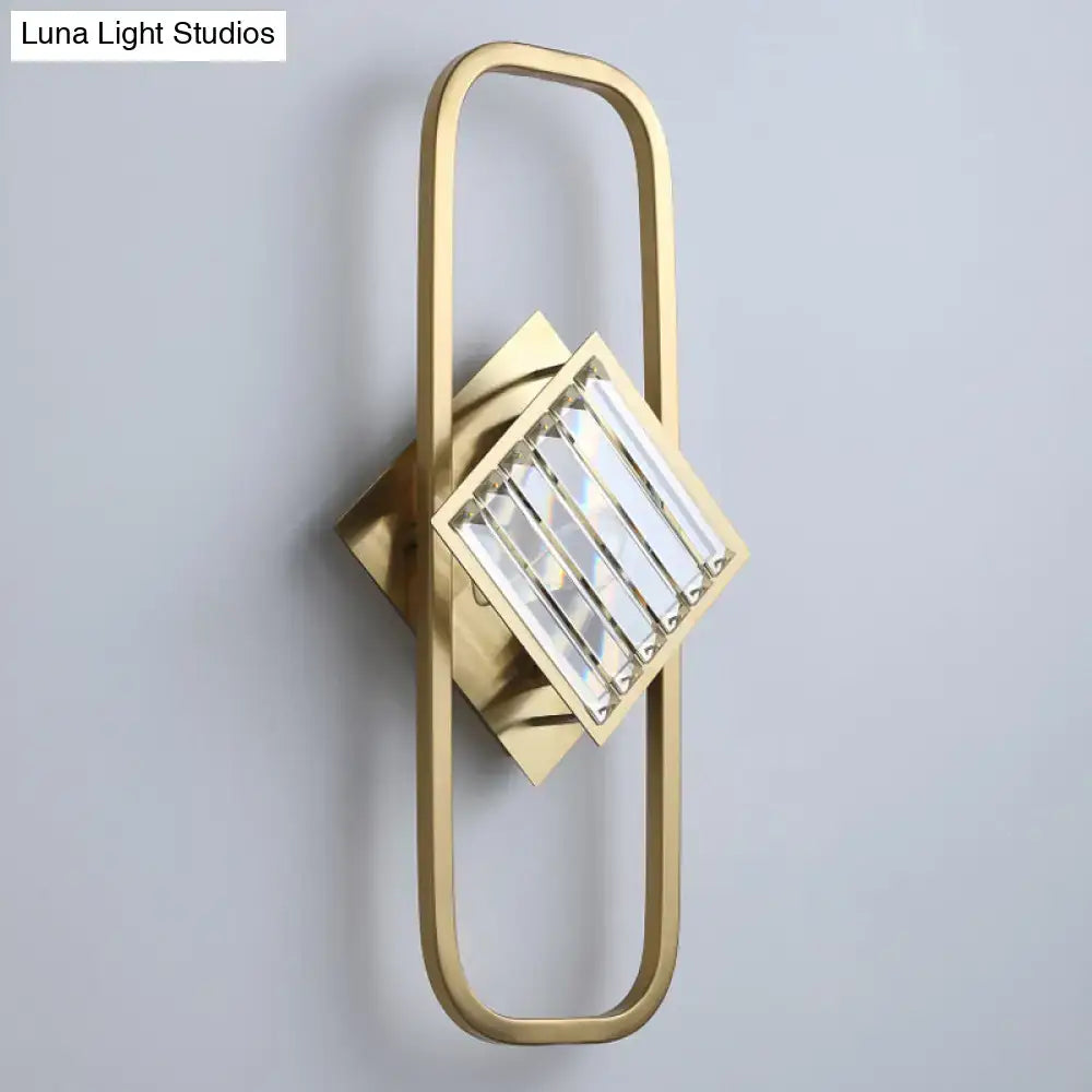 Gold crystal rectangular lamp with gold metal frame and grille by Luna Light Studios on Tampa Home & Garden Store