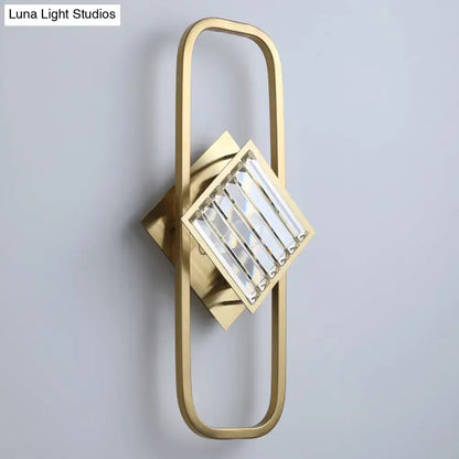Gold crystal rectangular lamp with gold metal frame and grille by Luna Light Studios on Tampa Home & Garden Store