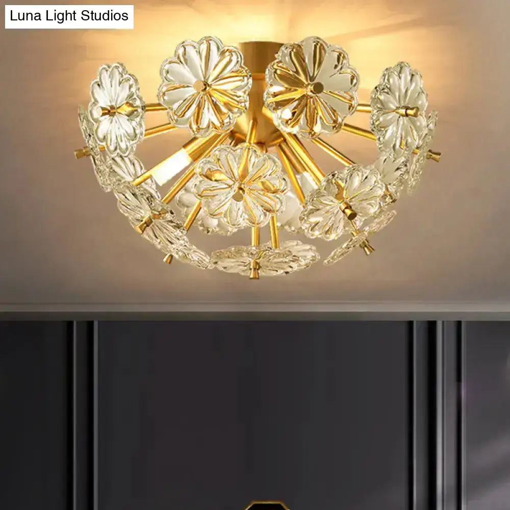 Gold Crystal Bouquet Flushmount light with clear crystal flowers and gold stems Decorbites on Tampa Home & Garden Store