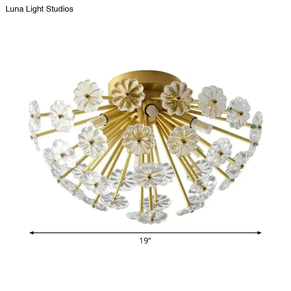 Gold Crystal Bouquet Flushmount ceiling light, Decorbites, 19-inch diameter with crystal petals on Tampa Home & Garden Store