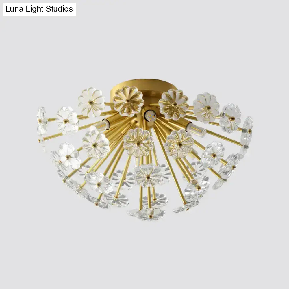 Gold Crystal Bouquet Flushmount ceiling light, Decorbites, gold spokes with crystal flowers on Tampa Home & Garden Store
