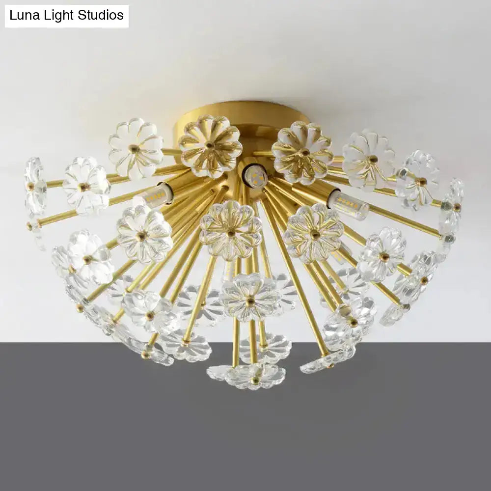 Gold Crystal Bouquet Flushmount light with gold metal spokes and crystal flower accents on Tampa Home & Garden Store