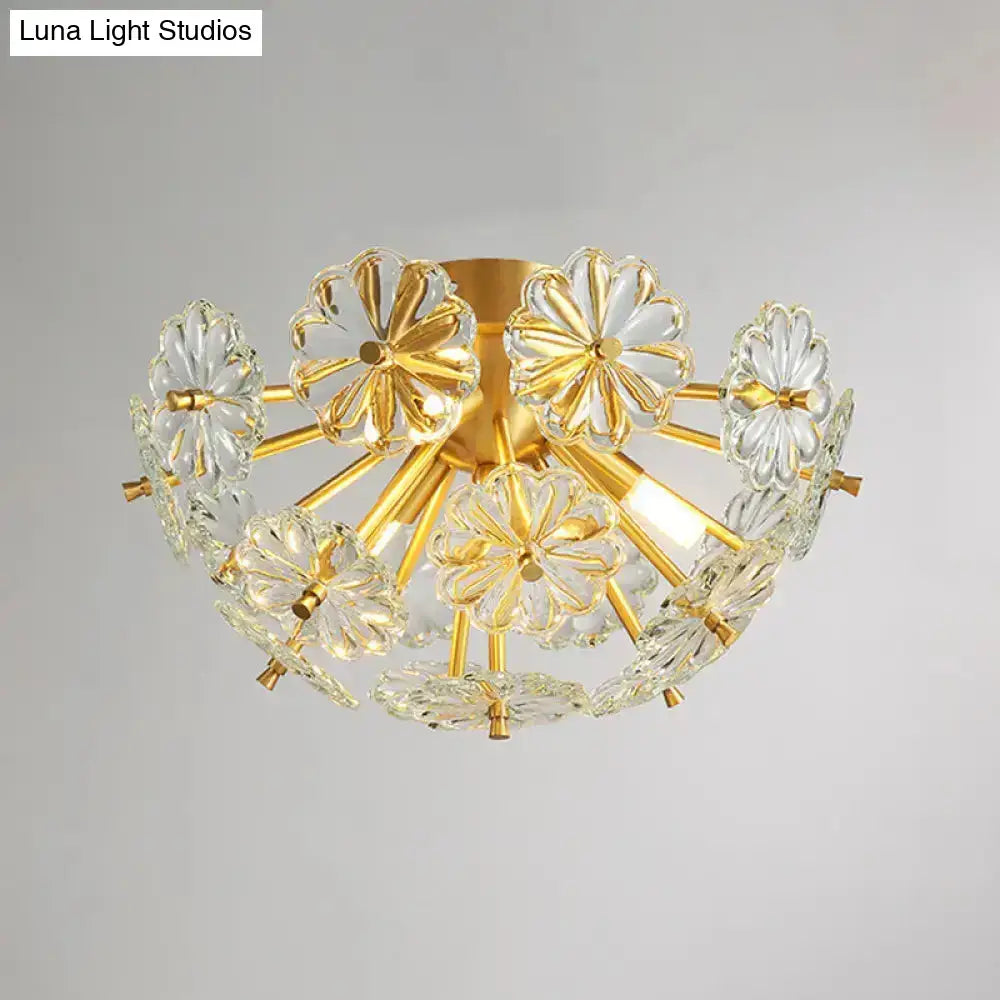 Gold Crystal Bouquet Flushmount ceiling light by Decorbites, gold stems with clear crystal flower accents on Tampa Home & Garden Store