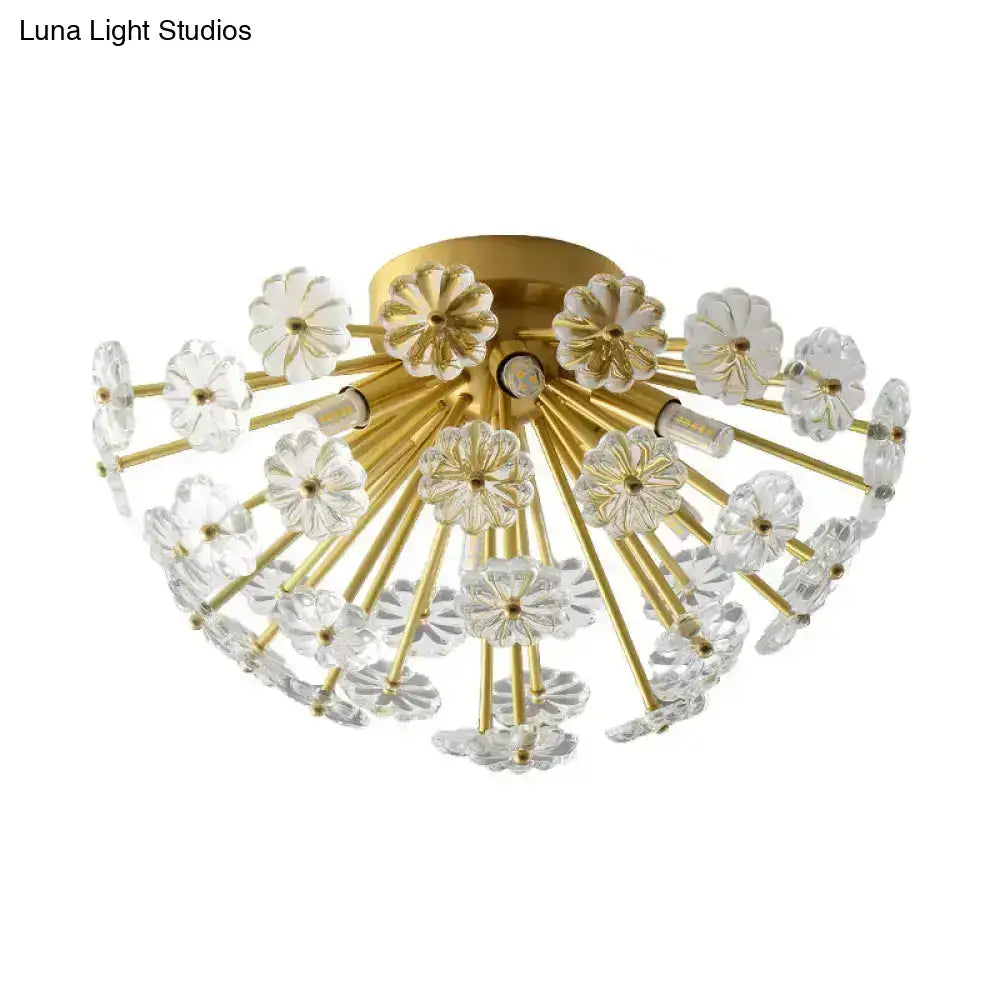 Gold Crystal Bouquet Flushmount light with glass flower accents on gold stems by Decorbites on Tampa Home & Garden Store